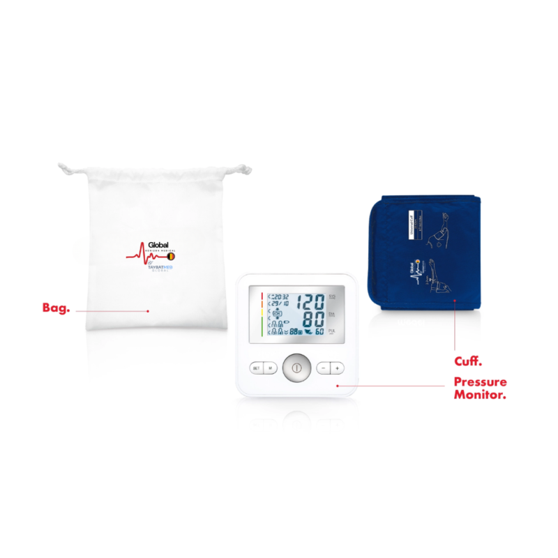 Control. Upper arm blood pressure monitor with cuff positioning control